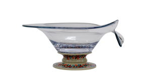 Glass bowl / platter on ceramic foot (A328 D54)