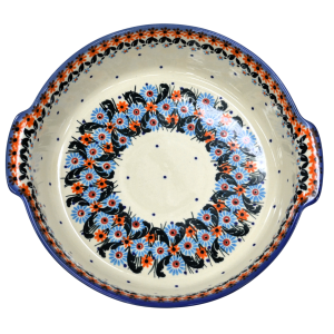 Round ceramic platter with handles (A525 D91)         