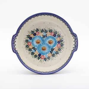 Round ceramic platter with handles (A525 D61)  