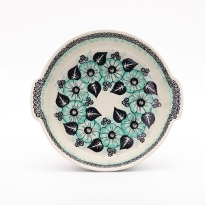 Round ceramic platter with handles (A525 D107)       