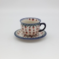 Cup with saucer A44 D139 – hand-painted Bolesławiec pottery with traditional blue-and-white design, elegant for serving coffee and tea.