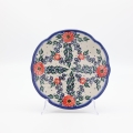 Dessert plate with relief 21.5 cm A256 D56 – hand-painted Bolesławiec pottery with traditional blue design, elegant for serving desserts and cakes.