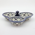 Triple serving tray A365 D6 – hand-painted Bolesławiec pottery, perfect for serving snacks, cheeses, and appetizers.