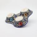 Triple serving tray A365 D66 – hand-painted Bolesławiec pottery, perfect for serving snacks, cheeses, and appetizers.