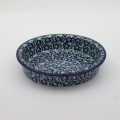 Okrągłe ceramiczne naczynie do zapiekania z Bolesławca, ręcznie zdobiona ceramika bolesławiecka, polskie rękodzieło artystyczne do piekarnika, mikrofalówki i zmywarki.