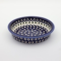 Okrągłe ceramiczne naczynie do zapiekania z Bolesławca, ręcznie zdobiona ceramika bolesławiecka, polskie rękodzieło artystyczne do piekarnika, mikrofalówki i zmywarki.