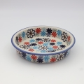 Round ceramic baking dish from Boleslawiec, authentic Polish pottery, hand painted stoneware cookware, handmade artisan ceramic dish for oven, microwave and dishwasher.