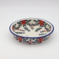 Round ceramic baking dish from Boleslawiec, authentic Polish pottery, hand painted stoneware cookware, handmade artisan ceramic dish for oven, microwave and dishwasher.
