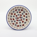 Okrągłe ceramiczne naczynie do zapiekania z Bolesławca, ręcznie zdobiona ceramika bolesławiecka, polskie rękodzieło artystyczne do piekarnika, mikrofalówki i zmywarki.