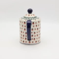 Hand-painted striped teapot made from traditional Bolesławiec pottery. A stylish and functional piece perfect for serving tea and decorating the kitchen.