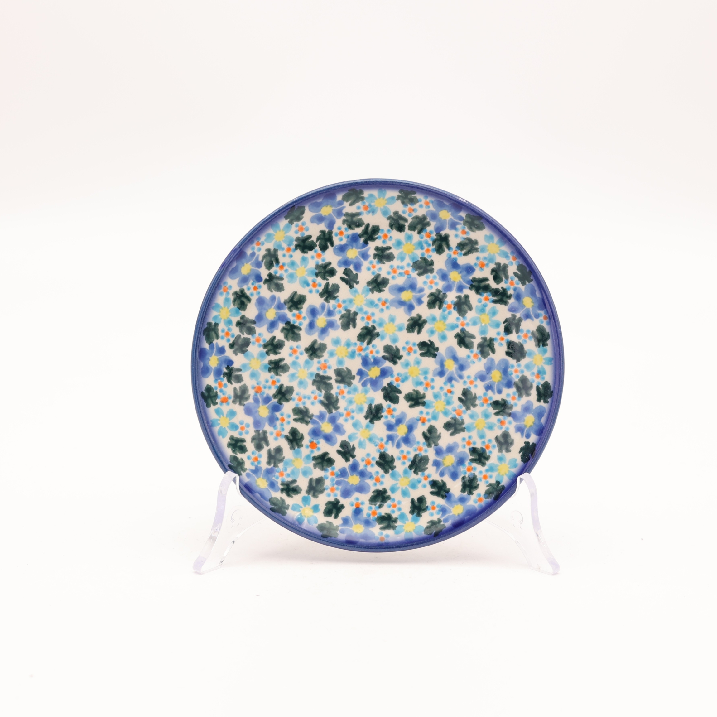 Small dessert plate for cake 16 cm A537 D134 – hand-painted Bolesławiec pottery with a traditional blue pattern, perfect for serving cakes and desserts.