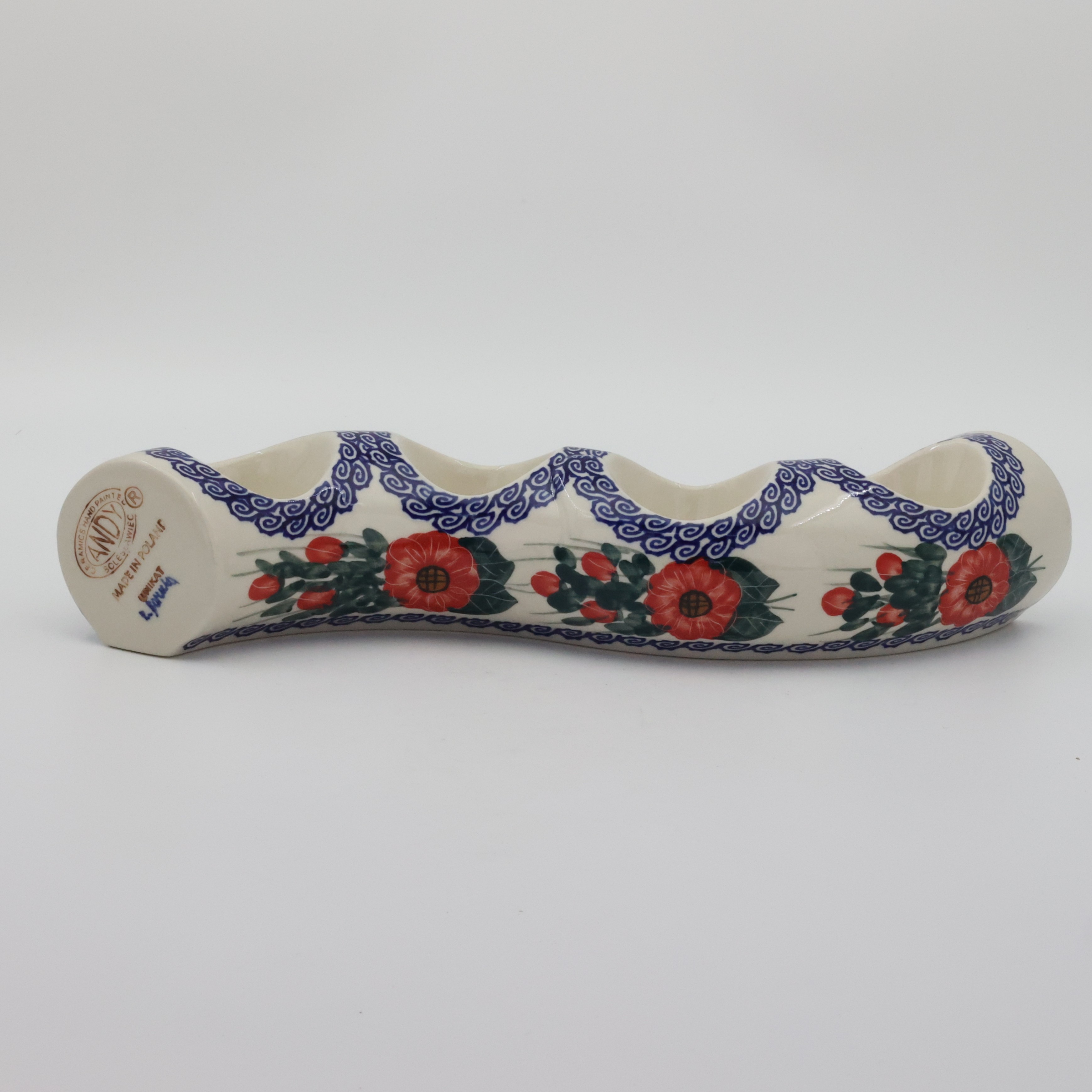 Unique hand-painted Bolesławiec candle holder A750, perfect for home decoration.
