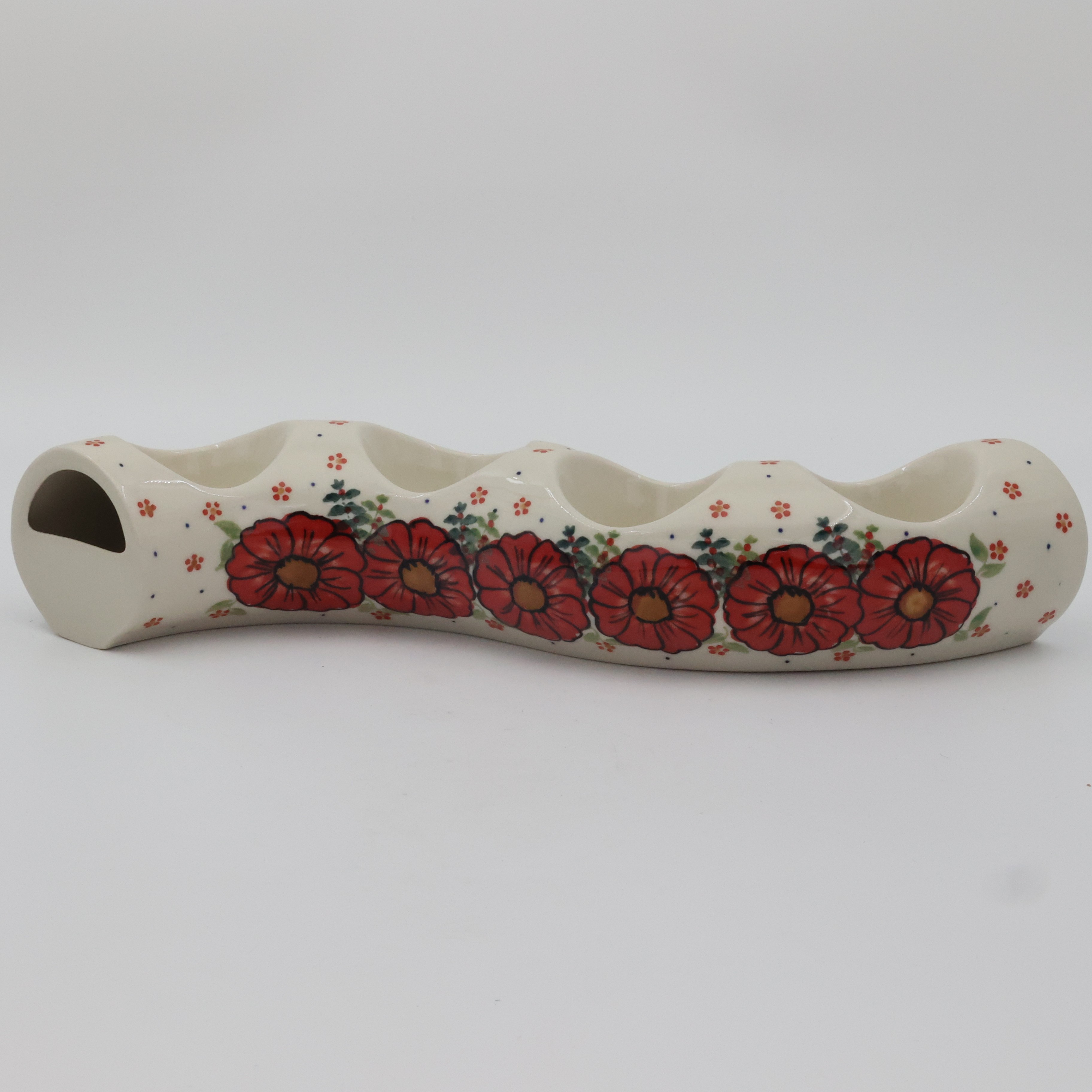Ceramic Bolesławiec candle holder A750 D101 with classic traditional patterns.