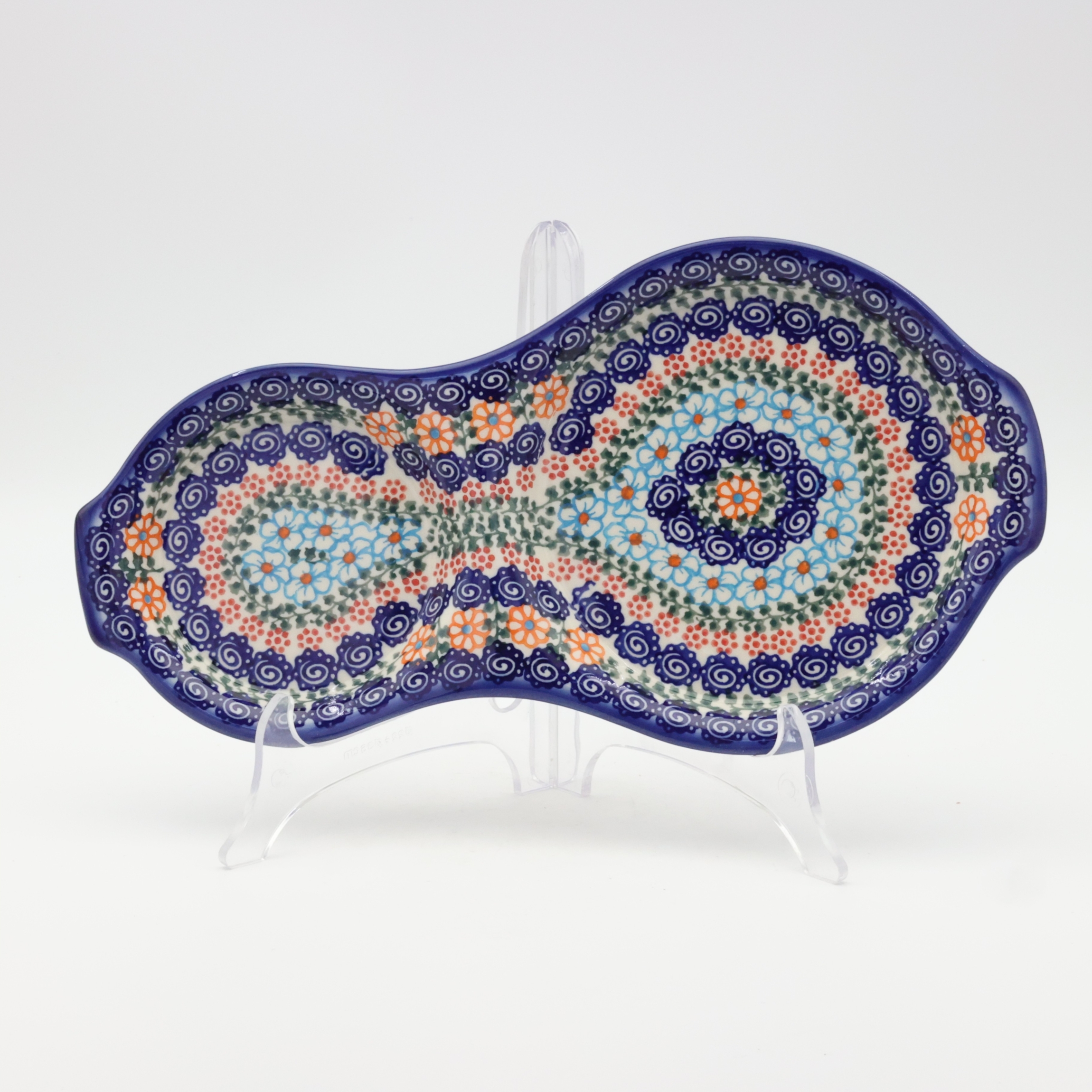 Hand-painted ceramic breakfast tray from Bolesławiec pottery.