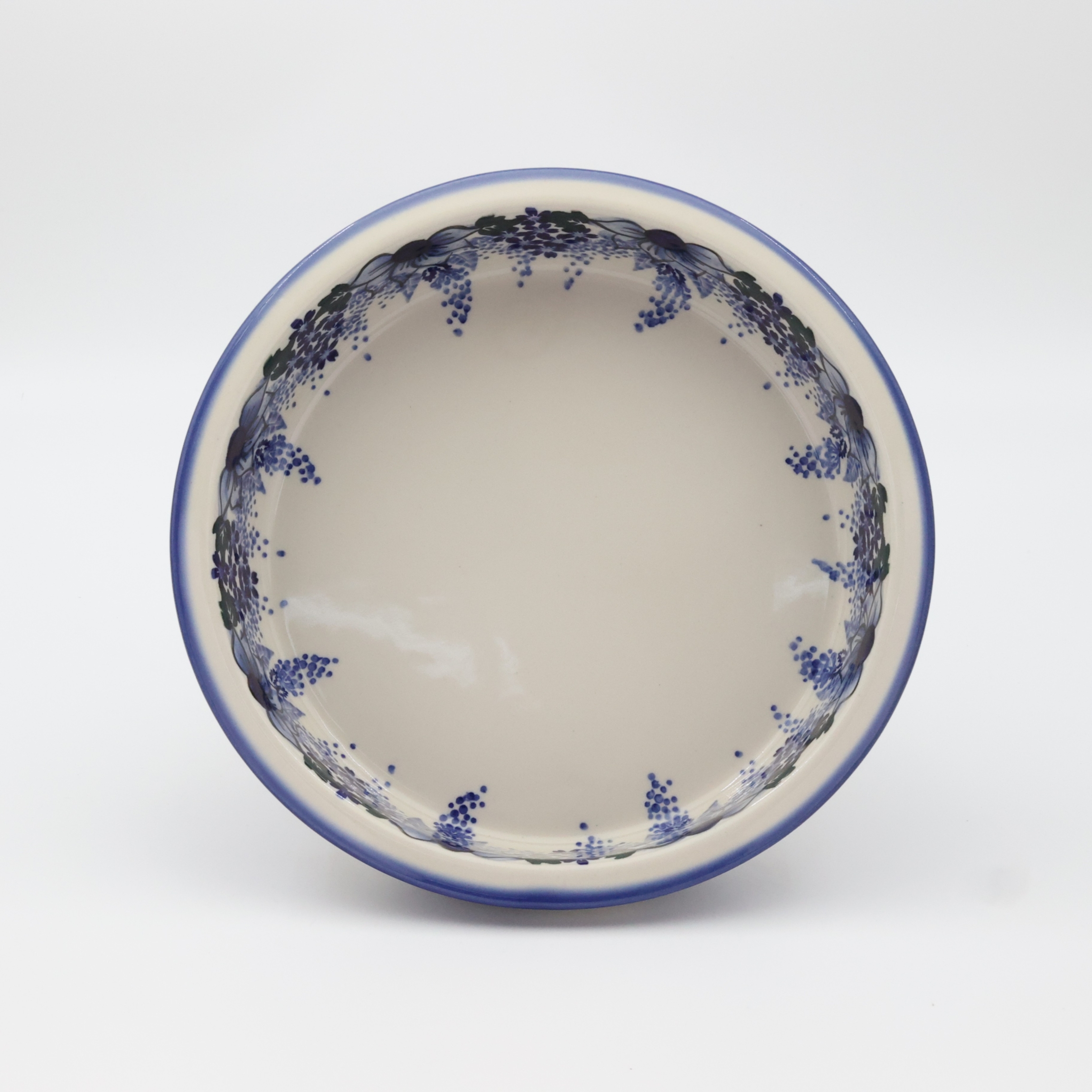 Round ceramic baking dish from Boleslawiec, authentic Polish pottery, hand painted stoneware cookware, handmade artisan ceramic dish for oven, microwave and dishwasher.