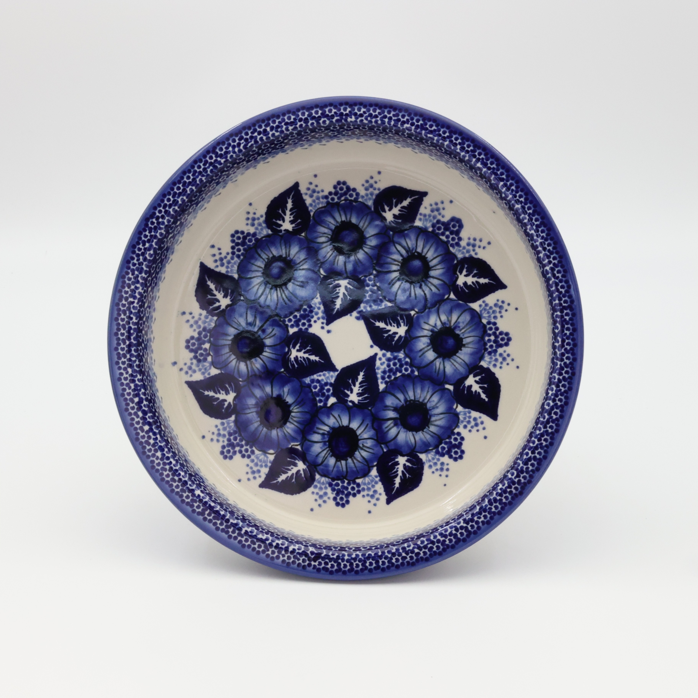 Round ceramic baking dish from Boleslawiec, authentic Polish pottery, hand painted stoneware cookware, handmade artisan ceramic dish for oven, microwave and dishwasher.