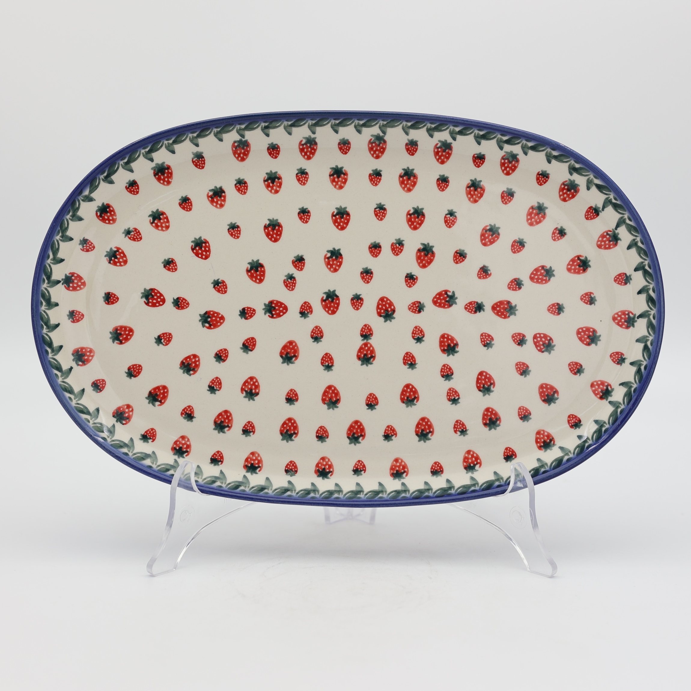 Boleslawiec ceramic platter 33 cm, large oval hand-painted Polish pottery platter.